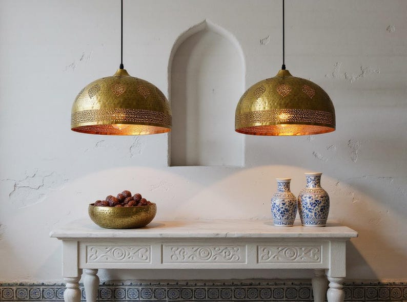 Hand-Hammered Moroccan Brass Dome Pendant