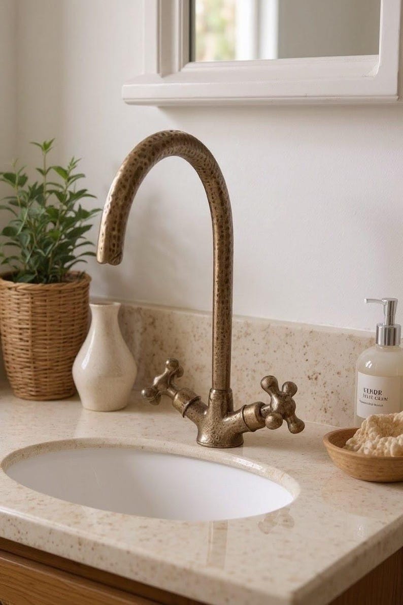 Hammered Antique Brass Bridge Faucet
