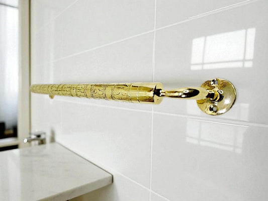 Unlacquered Engraved Brass Towel Bar for Bathroom