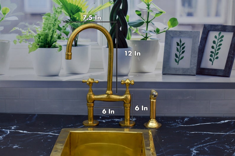 Brass Bridge Kitchen Faucet with Matching Side Sprayer