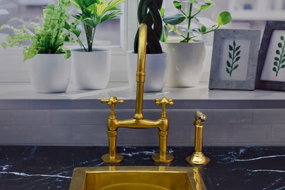 Brass Bridge Kitchen Faucet with Matching Side Sprayer