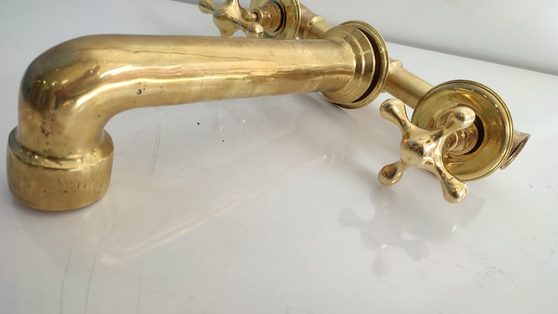Wall-Mount Unlacquered Brass Bridge Faucet