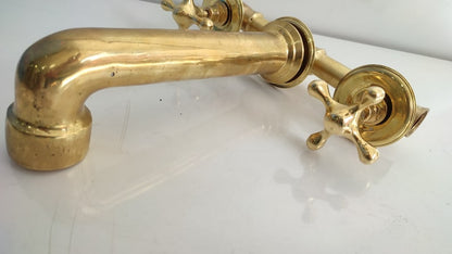 Wall-Mount Unlacquered Brass Bridge Faucet