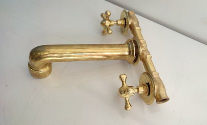 Wall-Mount Unlacquered Brass Bridge Faucet