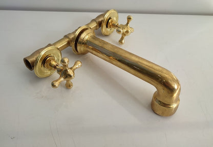 Wall-Mount Unlacquered Brass Bridge Faucet