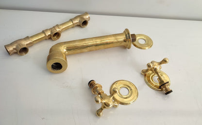 Wall-Mount Unlacquered Brass Bridge Faucet