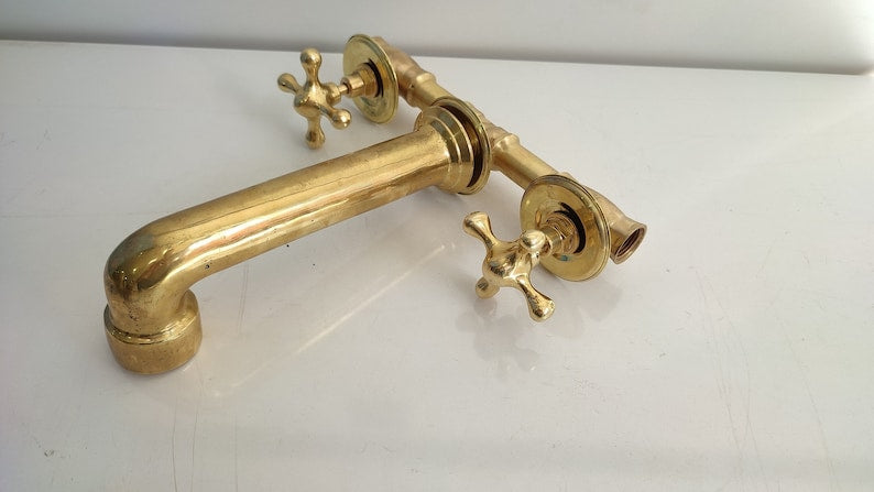 Wall-Mount Unlacquered Brass Bridge Faucet