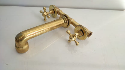 Wall-Mount Unlacquered Brass Bridge Faucet