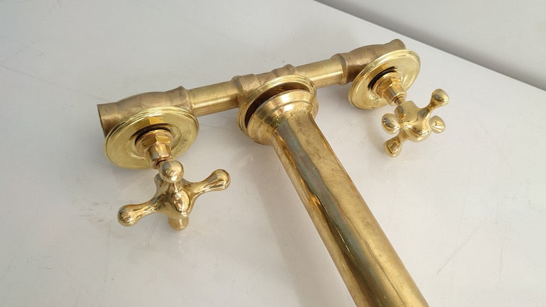 Wall-Mount Unlacquered Brass Bridge Faucet