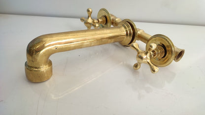 Wall-Mount Unlacquered Brass Bridge Faucet