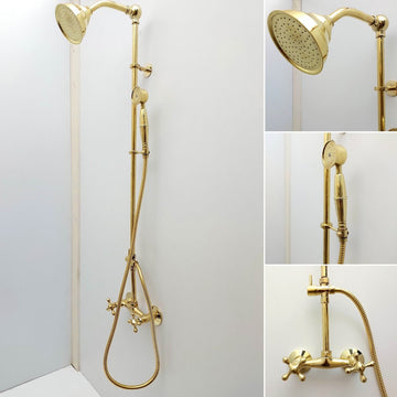 Unlacquered Brass Exposed Rain Shower System with Handheld