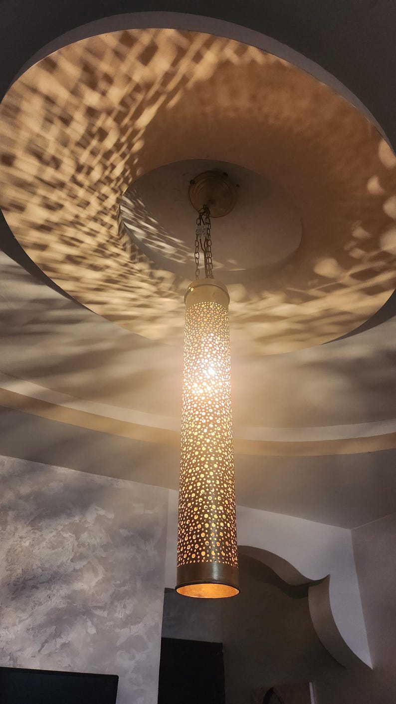 Handmade Moroccan Brass Ceiling Light  Boho Hanging Lantern