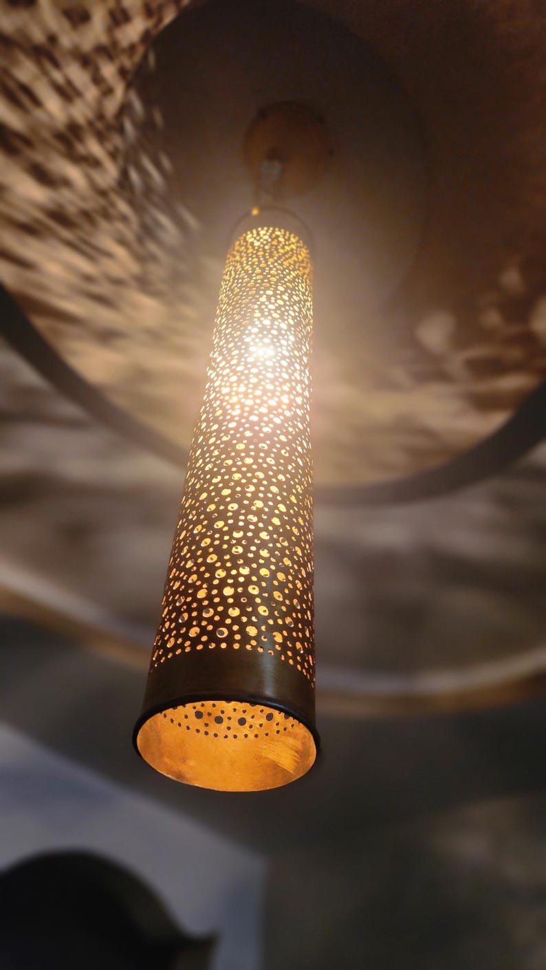 Handmade Moroccan Brass Ceiling Light  Boho Hanging Lantern