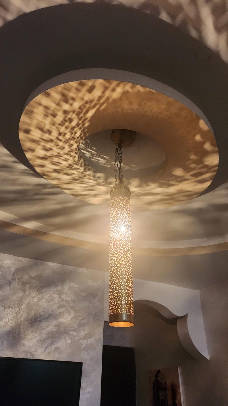 Handmade Moroccan Brass Ceiling Light  Boho Hanging Lantern