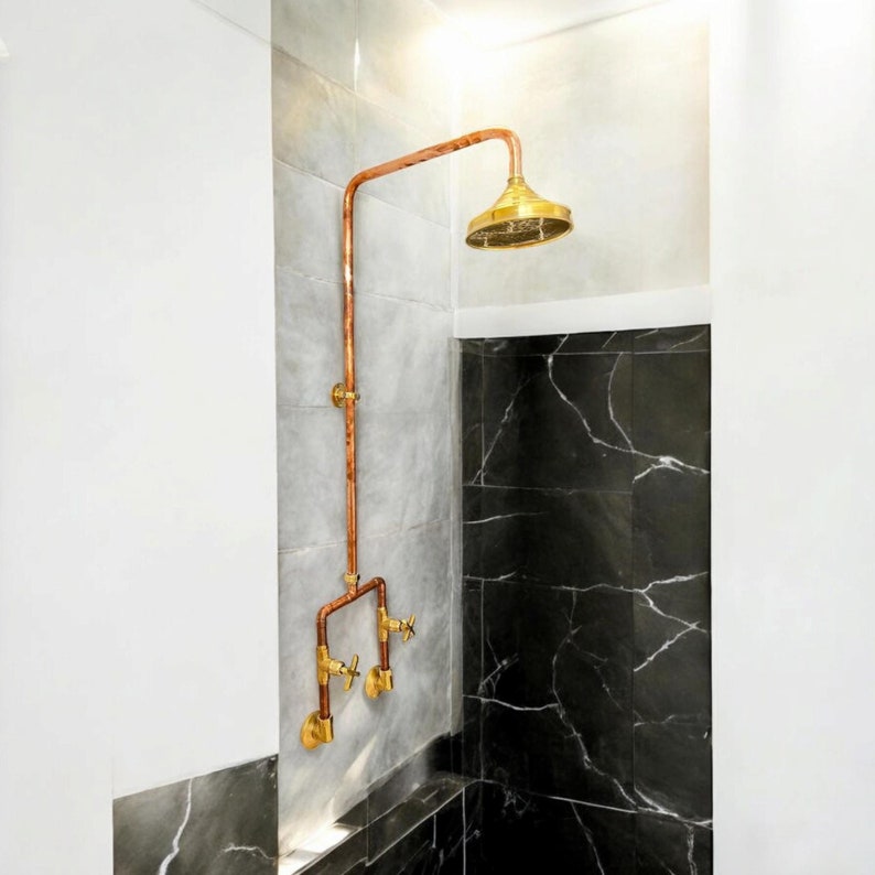 Minimalist Industrial Copper & Brass Shower