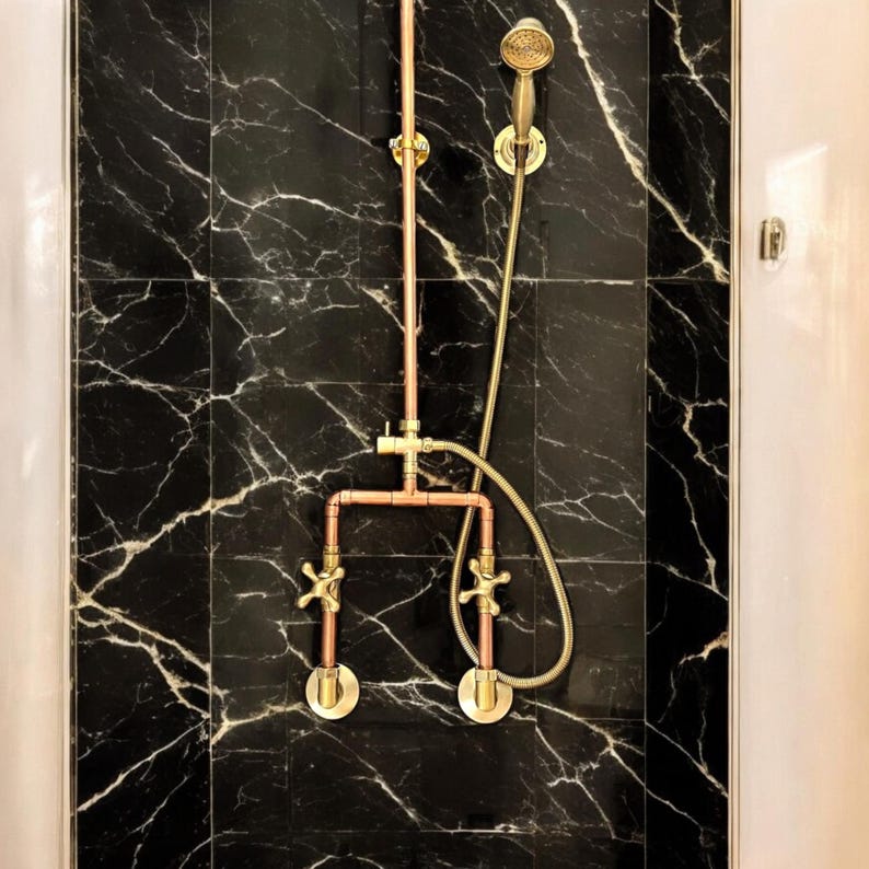 Minimalist Industrial Copper & Brass Shower