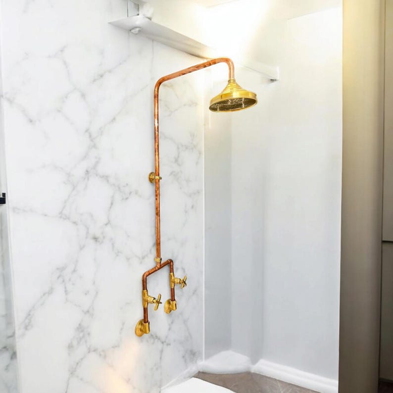 Minimalist Industrial Copper & Brass Shower