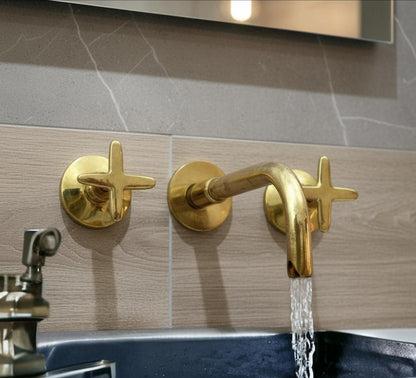Unlacquered Brass Wall Mount Bathroom Faucet