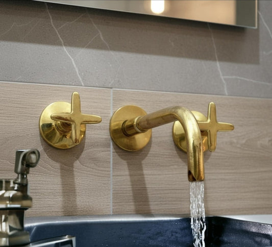 Unlacquered Brass Wall Mount Bathroom Faucet