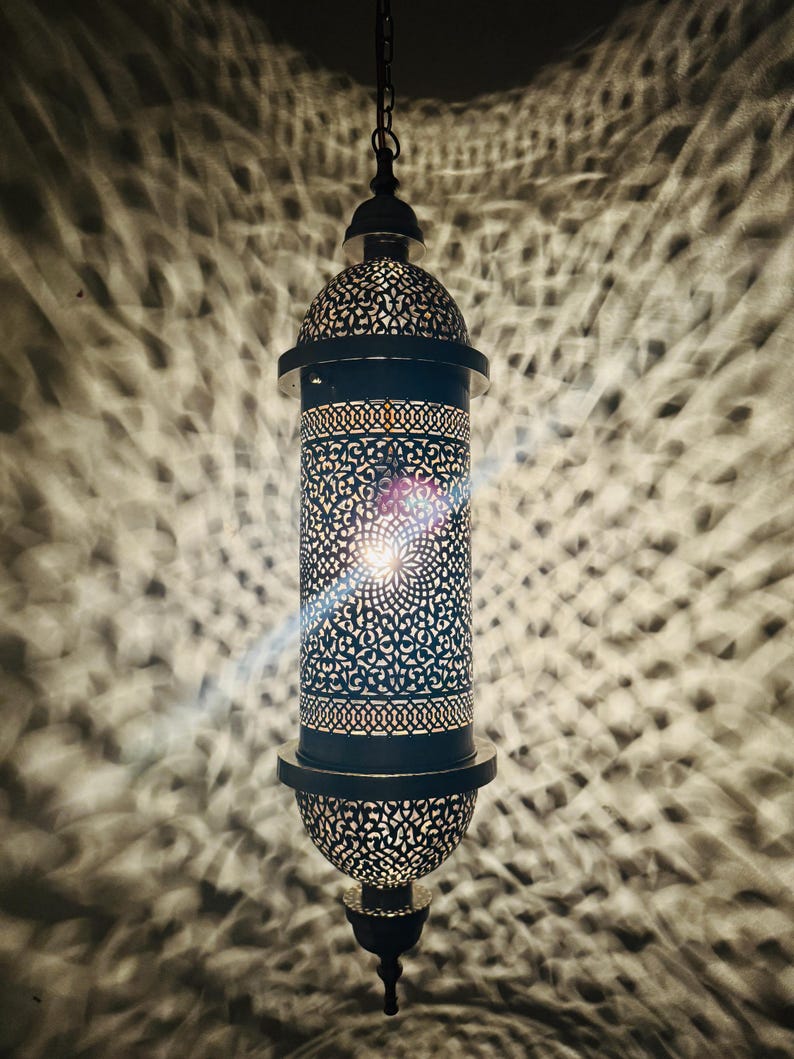 Hand Pierced Moroccan Brass Cylinder Pendant