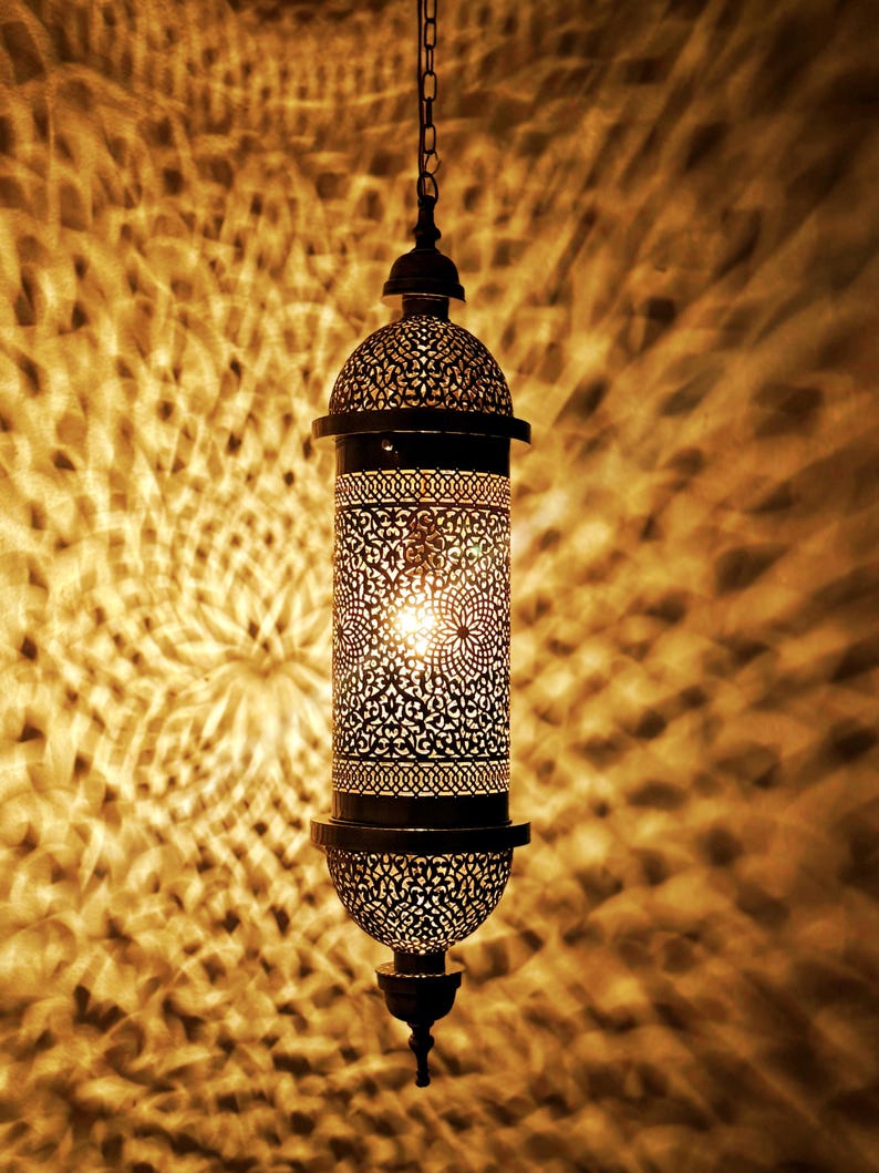 Hand Pierced Moroccan Brass Cylinder Pendant