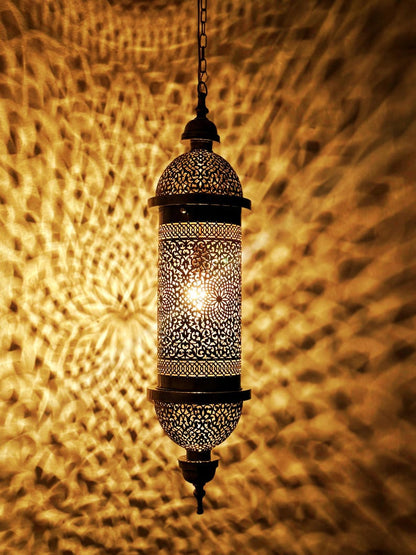 Hand Pierced Moroccan Brass Cylinder Pendant