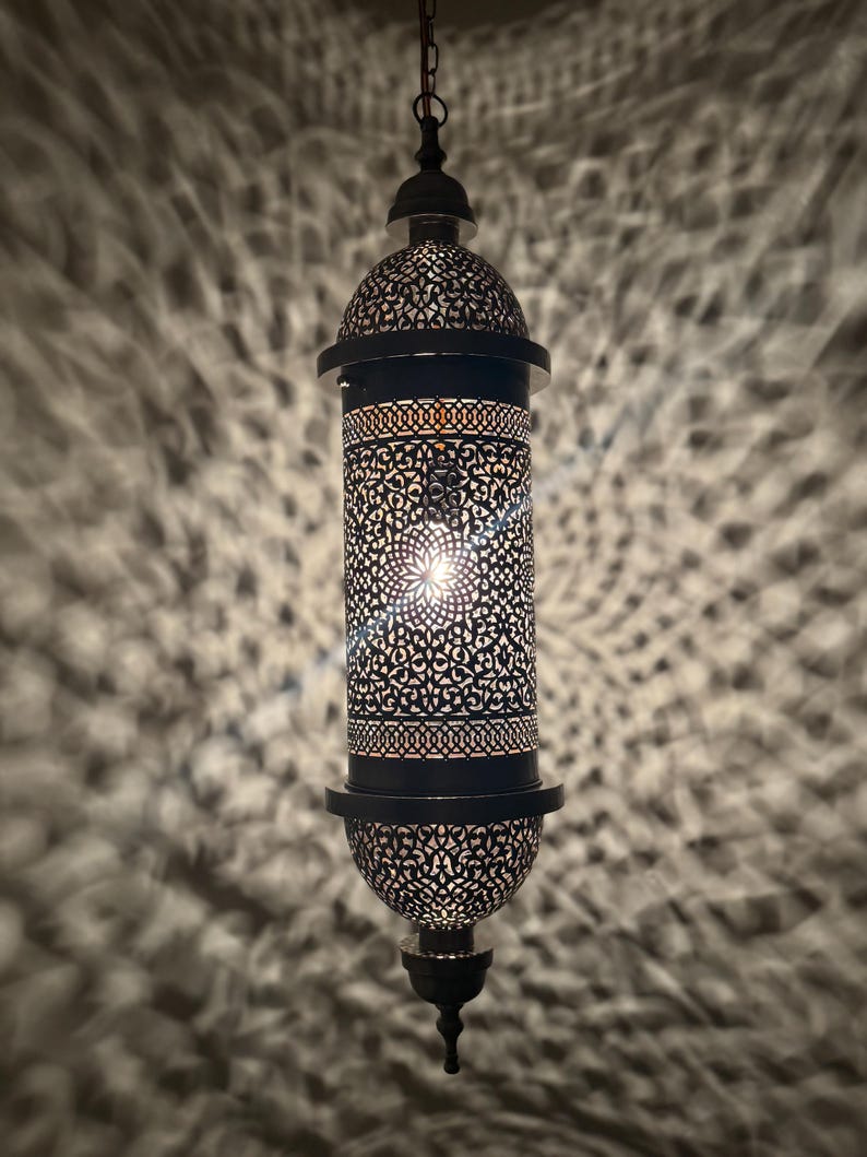 Hand Pierced Moroccan Brass Cylinder Pendant