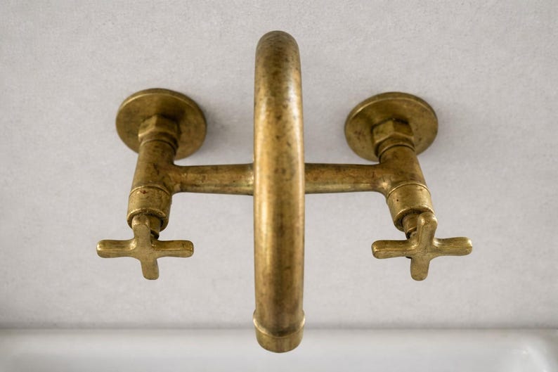 Wall-Mount Brass Bridge Faucet Hammered Living Finish