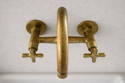 Wall-Mount Brass Bridge Faucet Hammered Living Finish
