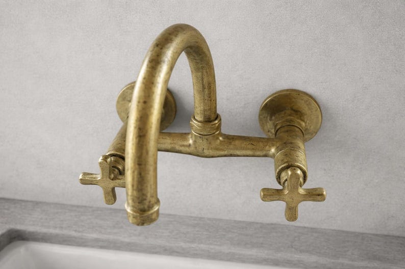 Wall-Mount Brass Bridge Faucet Hammered Living Finish