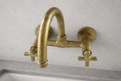 Wall-Mount Brass Bridge Faucet Hammered Living Finish