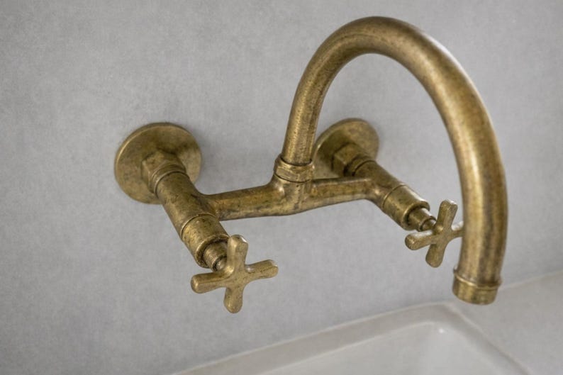 Wall-Mount Brass Bridge Faucet Hammered Living Finish