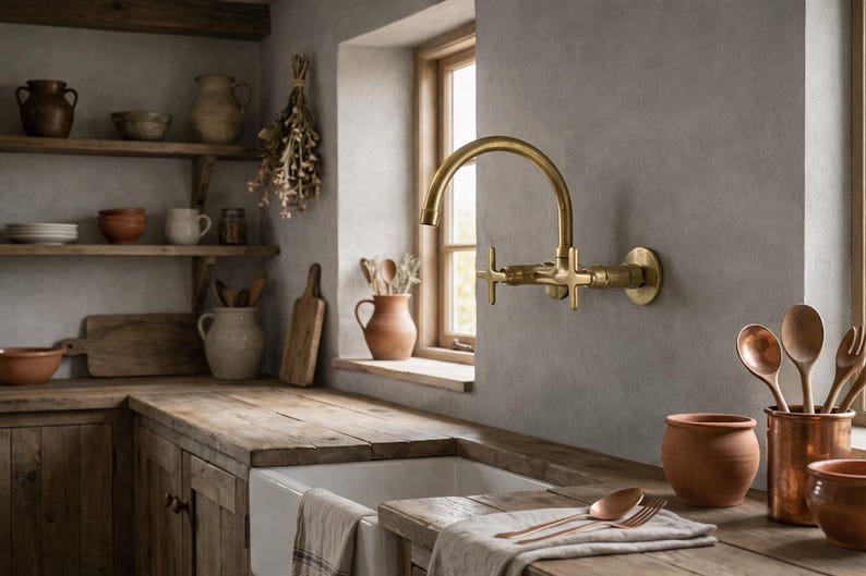 Wall-Mount Brass Bridge Faucet Hammered Living Finish