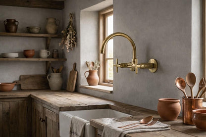 Wall-Mount Brass Bridge Faucet Hammered Living Finish