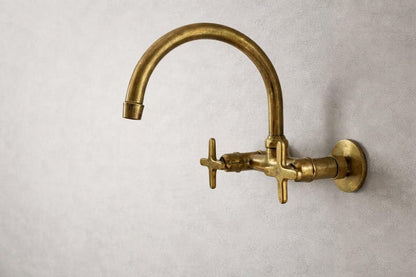 Wall-Mount Brass Bridge Faucet Hammered Living Finish