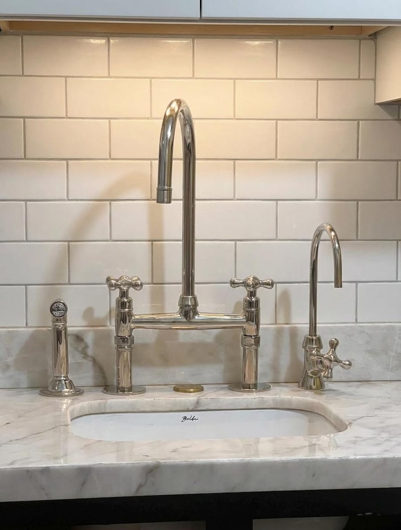 Polished Nickel Bridge Kitchen Faucet Set