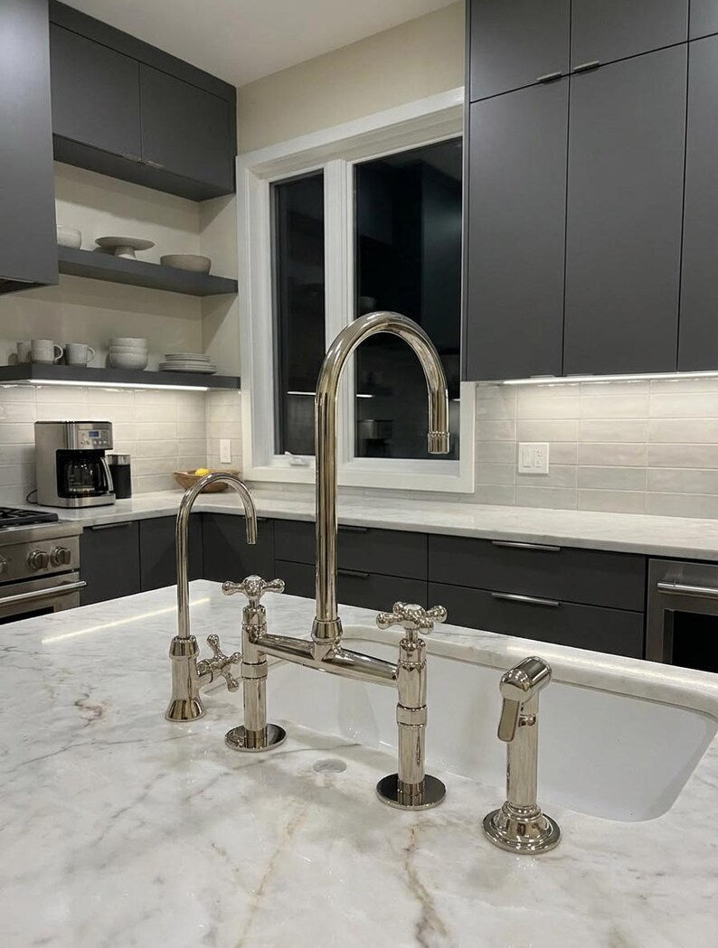 Polished Nickel Bridge Kitchen Faucet Set