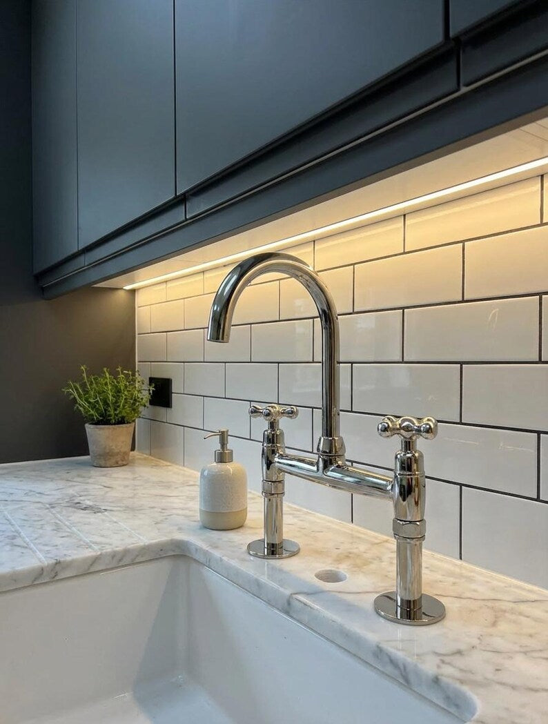 Polished Nickel Bridge Kitchen Faucet Set