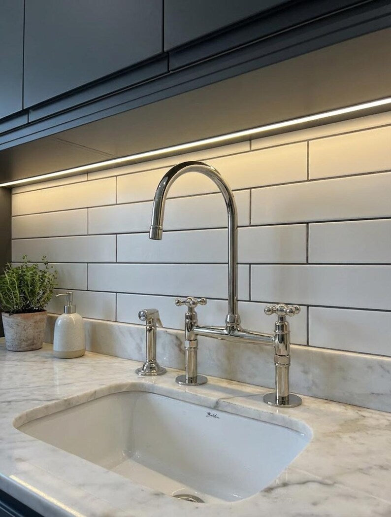 Polished Nickel Bridge Kitchen Faucet Set