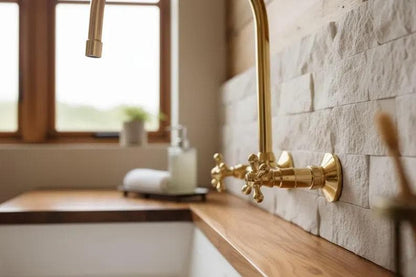 Polished Gold Wall-Mount Bridge Faucet