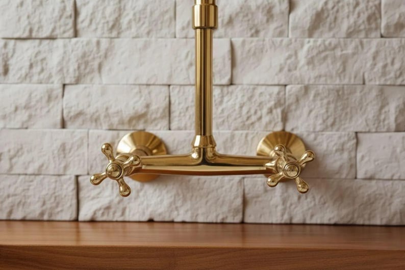 Polished Gold Wall-Mount Bridge Faucet