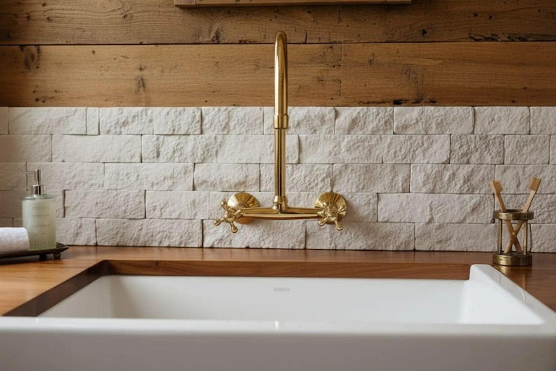 Polished Gold Wall-Mount Bridge Faucet