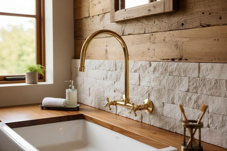 Polished Gold Wall-Mount Bridge Faucet