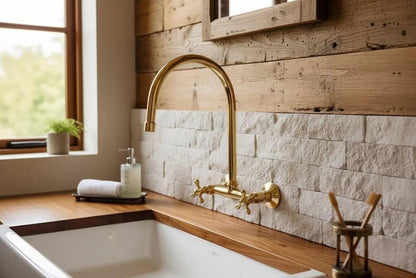 Polished Gold Wall-Mount Bridge Faucet