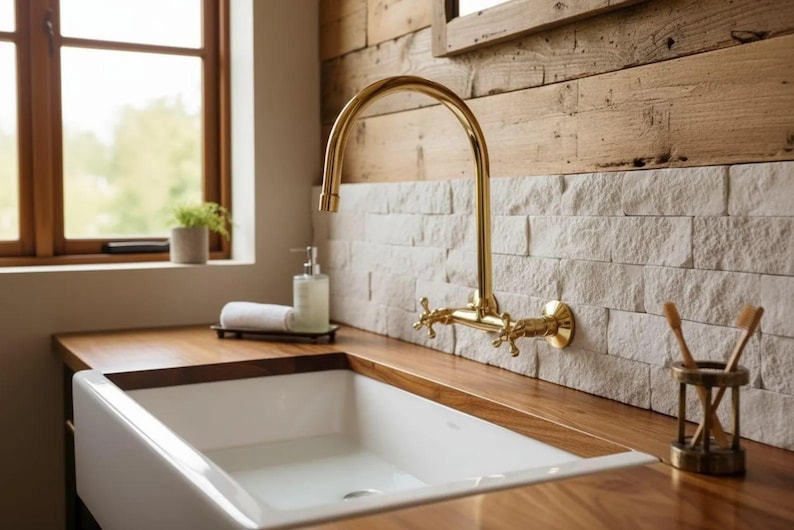 Polished Gold Wall-Mount Bridge Faucet