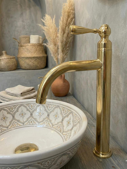 Polished Unlacquered Brass Tall Basin Mixer