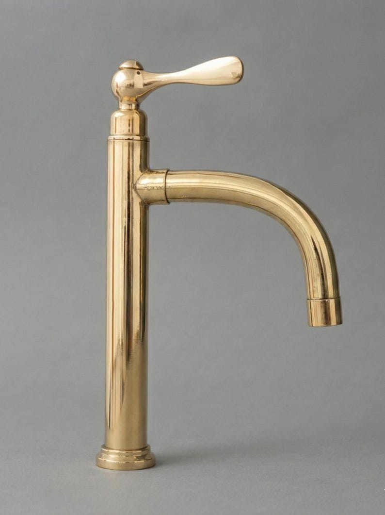 Polished Unlacquered Brass Tall Basin Mixer