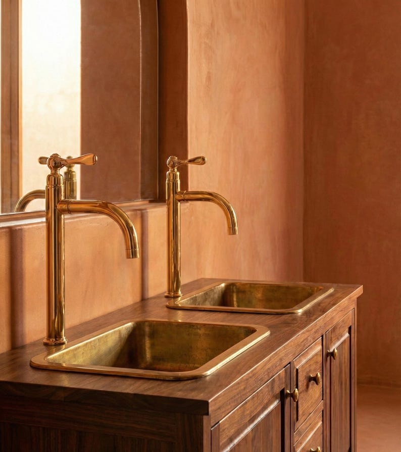 Polished Unlacquered Brass Tall Basin Mixer