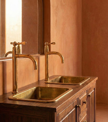 Polished Unlacquered Brass Tall Basin Mixer