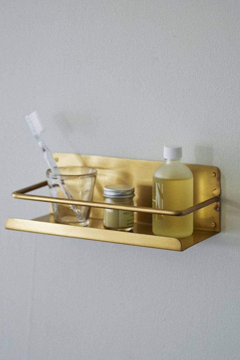 Solid Brass Floating Wall Shelf Modern Minimalist Storage